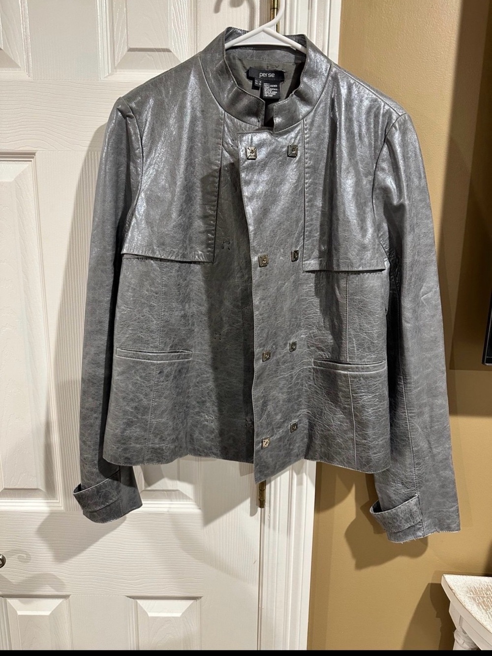 Perse Metallic Gray Lightweight Leather Jacket